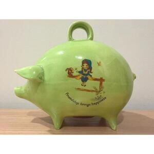 Vintage 1970s Green Ceramic Piggy Bank